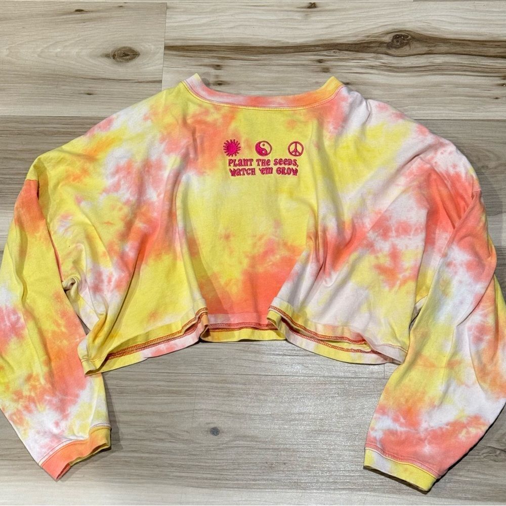 A.Lab Tie Dye Plant Cropped Long Sleeve Tee Shirt Women’s Small